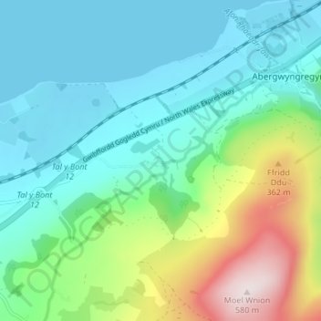 Topografische Karte Crymlyn, Höhe, Relief