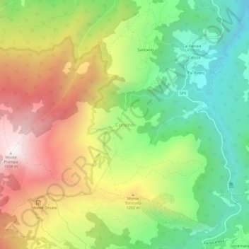 Topografische Karte Coriano, Höhe, Relief