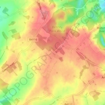 Topografische Karte Birchley Heath, Höhe, Relief