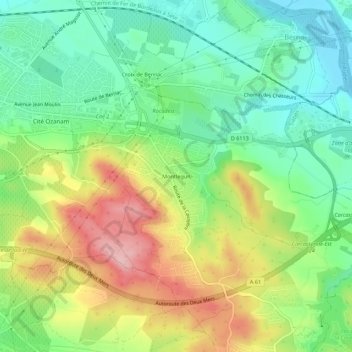 Topografische Karte Montlegun, Höhe, Relief