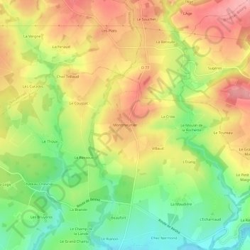 Topografische Karte Montmeunier, Höhe, Relief