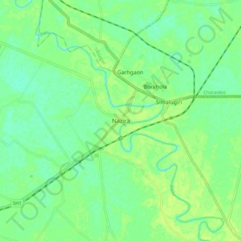 Topografische Karte Nazira, Höhe, Relief