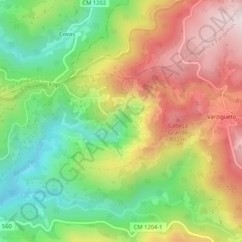 Topografische Karte Fisgas do Ermelo, Höhe, Relief