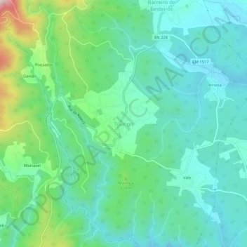Topografische Karte Tourigo, Höhe, Relief