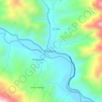 Topografische Karte Las Juntas, Höhe, Relief