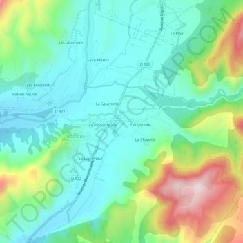 Topografische Karte La Cassette, Höhe, Relief