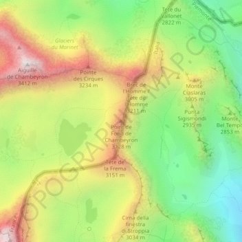Topografische Karte Point de Fond de Chambeyron, Höhe, Relief