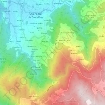 Topografische Karte Areal, Höhe, Relief
