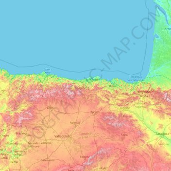 Topografische Karte Kantabrien, Höhe, Relief