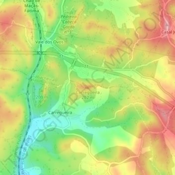 Topografische Karte Carregueira, Höhe, Relief