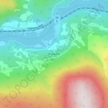 Topografische Karte Blewett, Höhe, Relief