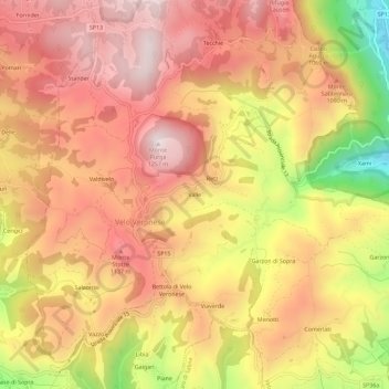 Topografische Karte Valle, Höhe, Relief