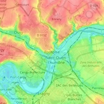 Topografische Karte Pontoise, Höhe, Relief