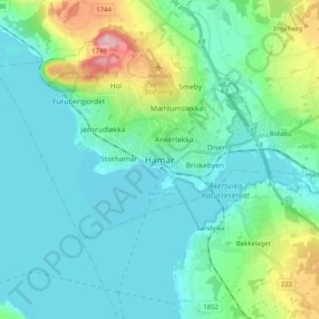 Topografische Karte Hamar, Höhe, Relief