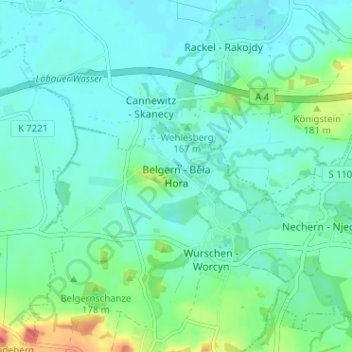 Topografische Karte Belgern, Höhe, Relief