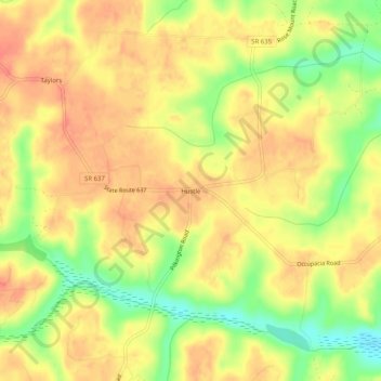 Topografische Karte Hustle, Höhe, Relief