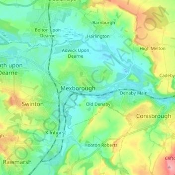 Topografische Karte Mexborough, Höhe, Relief