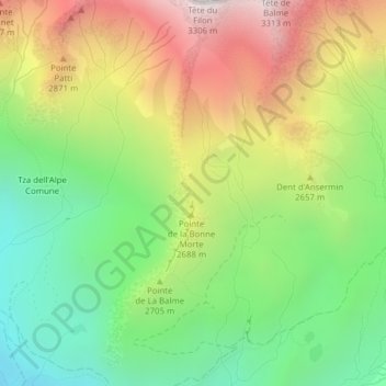 Topografische Karte Col de la Bonne mort, Höhe, Relief
