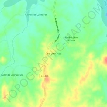 Topografische Karte Sítio Entre Rios, Höhe, Relief