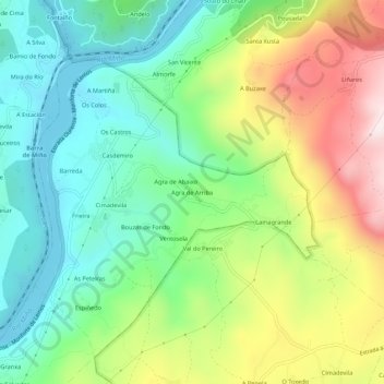 Topografische Karte Agra de Arriba, Höhe, Relief