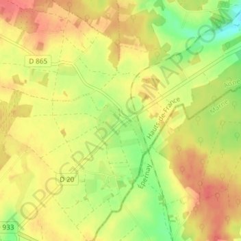 Topografische Karte Villemoyenne, Höhe, Relief
