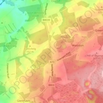 Topografische Karte Riggend, Höhe, Relief
