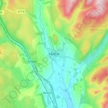 Topografische Karte Moffat, Höhe, Relief