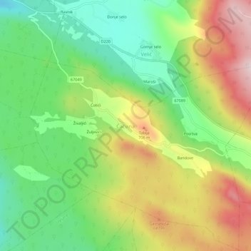 Topografische Karte Čačvina, Höhe, Relief
