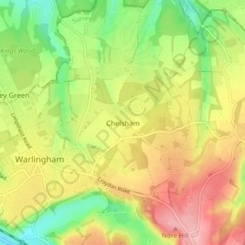 Topografische Karte Chelsham, Höhe, Relief