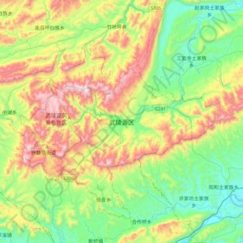 Topografische Karte 武陵源区, Höhe, Relief