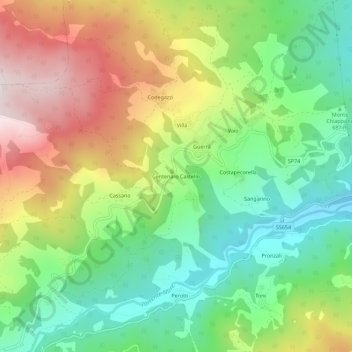 Topografische Karte Centenaro Castello, Höhe, Relief