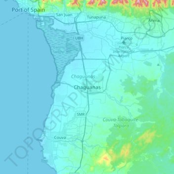Topografische Karte Chaguanas, Höhe, Relief