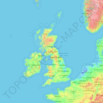Topografische Karte United Kingdom, Höhe, Relief