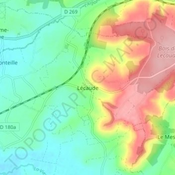 Topografische Karte Lécaude, Höhe, Relief