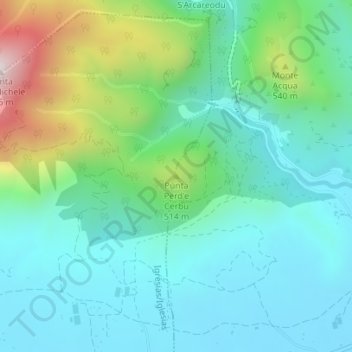 Topografische Karte Punta Perd'e Cerbu, Höhe, Relief