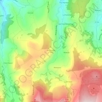 Topografische Karte Rouchaube-Bas, Höhe, Relief