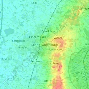 Topografische Karte Lohne (Oldenburg), Höhe, Relief