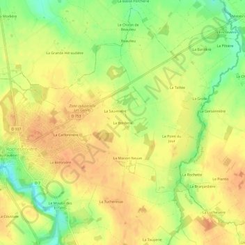 Topografische Karte La Borderie, Höhe, Relief
