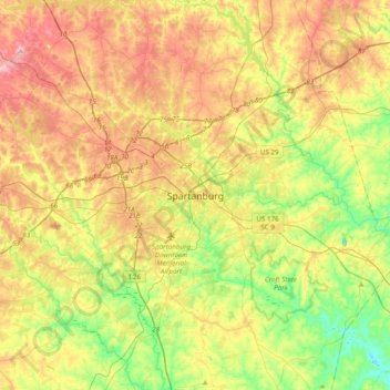 Topografische Karte Spartanburg, Höhe, Relief