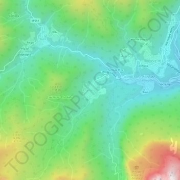 Topografische Karte Pralongo, Höhe, Relief