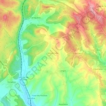 Topografische Karte Vale do Calvo, Höhe, Relief