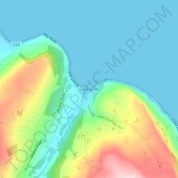 Topografische Karte Glenarm, Höhe, Relief