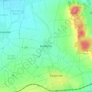 Topografische Karte Redderse, Höhe, Relief