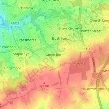 Topografische Karte Latton Bush, Höhe, Relief