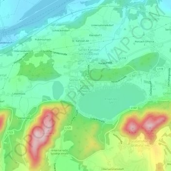 Topografische Karte Klopein, Höhe, Relief