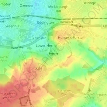 Topografische Karte Herne, Höhe, Relief