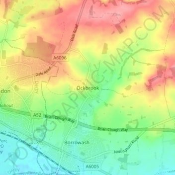 Topografische Karte Ockbrook, Höhe, Relief