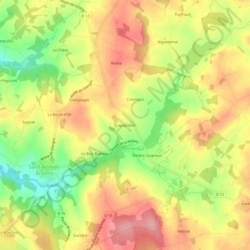 Topografische Karte Lapeyrière, Höhe, Relief