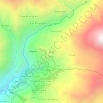 Topografische Karte Gree, Höhe, Relief