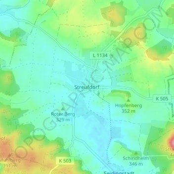 Topografische Karte Streufdorf, Höhe, Relief